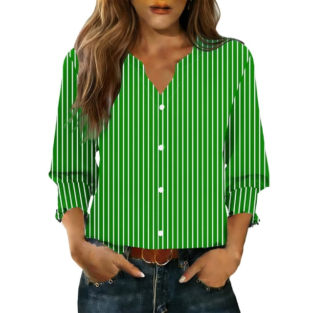 Camisas de Cuello de la Tripulación de Manga Corta para las Mujeres Moda Verano Casual Botón Arriba Cuello en V con Tejido Súper Suave