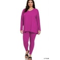 thumbnail image 3 of Zenana Women's Plus Size Soft Brushed Fabric V-Neck Long Sleeve Top & Leggings - 2 Pieces Set, 3 of 6