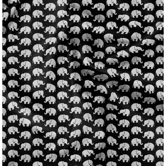 Soimoi Pure Silk Black Fabric - By the Yard - 42 Inch Wide - Elephant Animal Print Fabric - Exotic Designs for Apparel and Home Decor Printed Fabric