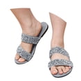 thumbnail image 2 of Dakaela Women's Rhinestone Flat Sandals Open Toe Slip on Slides Two Strap Summer Slippers Silver 6, 2 of 5
