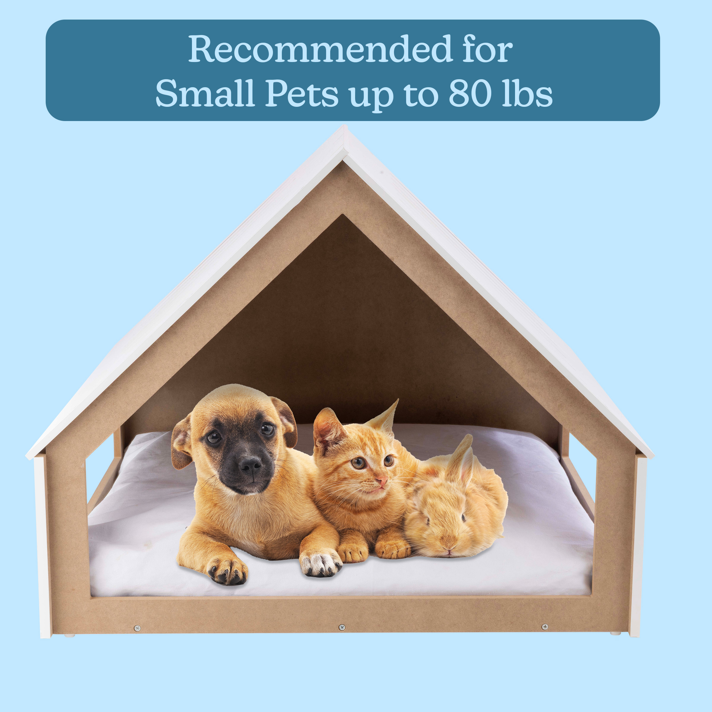 PETMAKER Indoor Dog House for Small to Medium Pets up to 80lbs - Wood Doghouse with Cushion, White