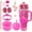 B1-Fuchsia, variant on PTSPLLMY Bling Accessories for Stanley Cup 40oz & 30oz Tumbler including Silicone Cute Bow Straw Topper Cover, Silicone Boot for Stanley Cup,Leather Water Bottle Handle Strap, Charms(Brown)