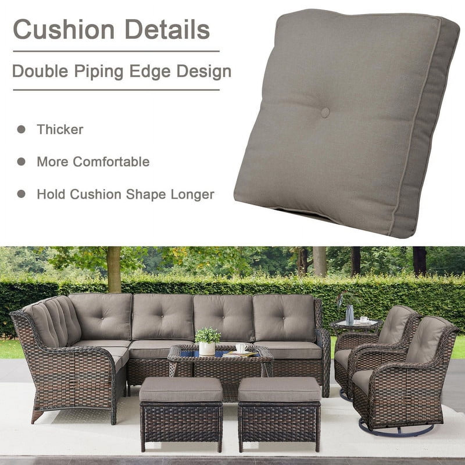 PARKWELL Outdoor 2-Piece Deep Seat Cushion,24 x 22, Water Repellent, Fade Resistant, Deep Seat Bottom and Back Cushion for Chair, Sofa, and Couch,Gray