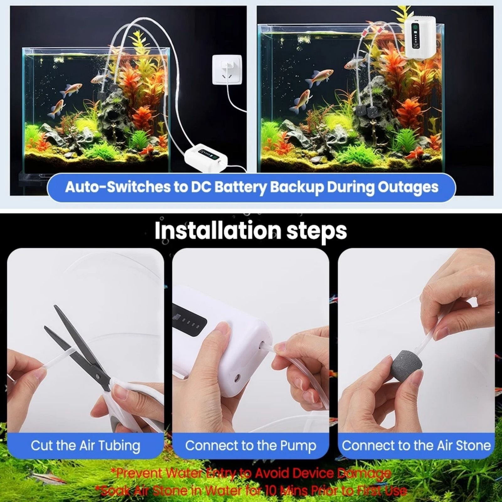 CSYANXING Lithium Battery Powered Aquarium Air Pump Anti Vibration Design 3L/min Air Flow For Home Aquarium Bait Container