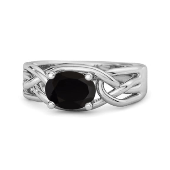 925 Sterling Silver 0.50 Ctw Black Spinel Horizontal Set Engagement Women Mother's Day Gift Ring
