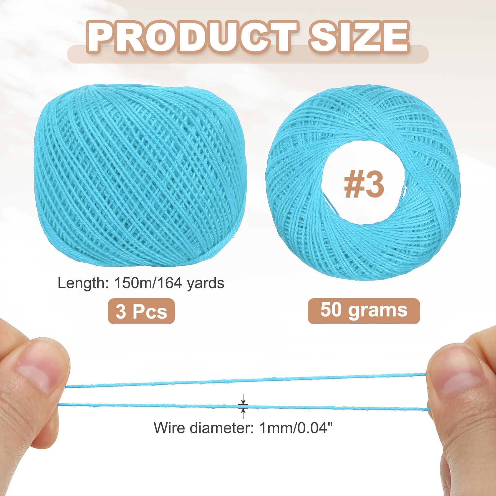 3 Rolls 164 Yards Size 3 Lake Blue Cotton Crochet Thread Lace Weight Yarn Tatting Thread for Crocheting Knitting Embroidery Sewing