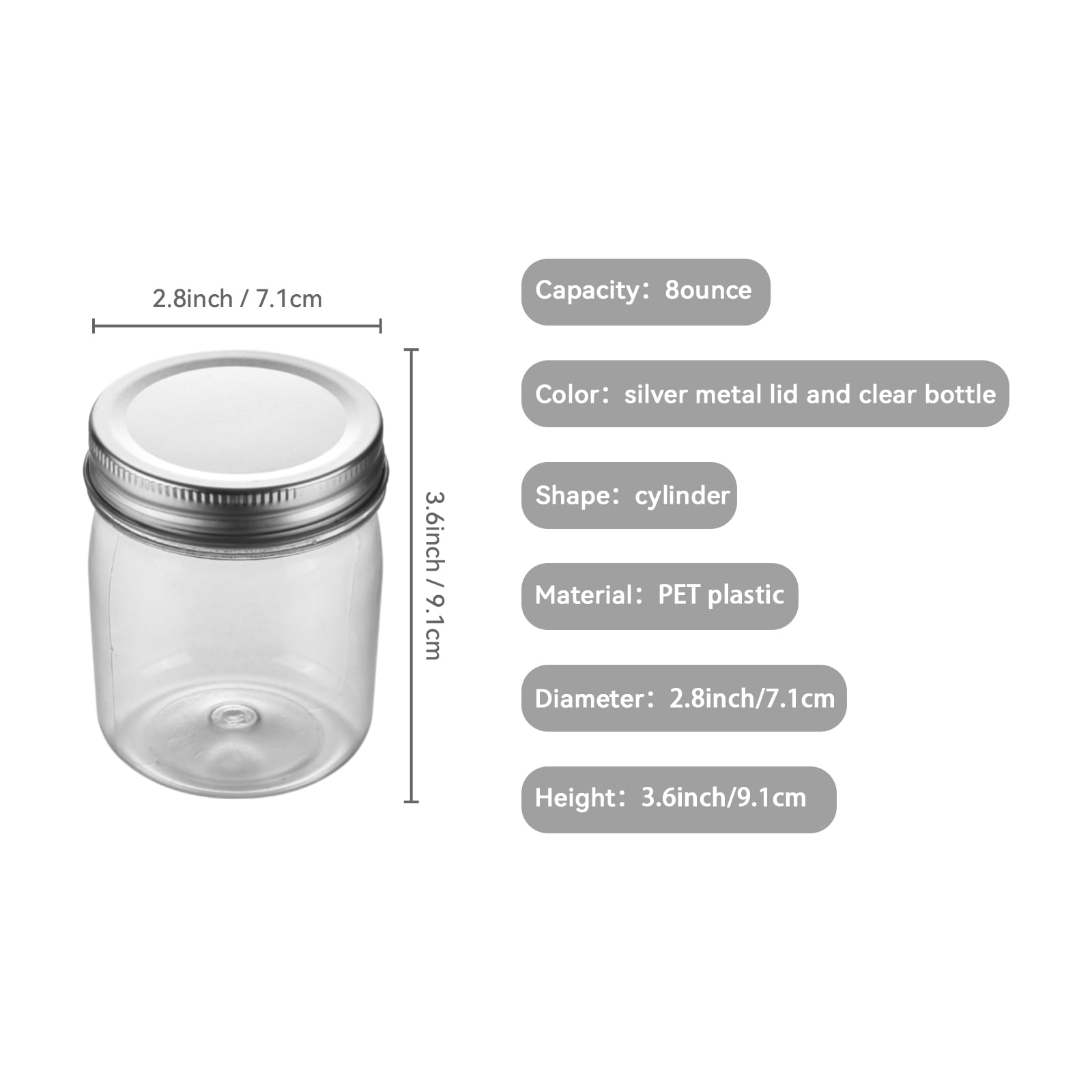 Novelinks 8oz Plastic Jars with Lids 16 Pack Kitchen Storage Containers Clear Plastic Slime Storage Jars Coffee Canister,Silver