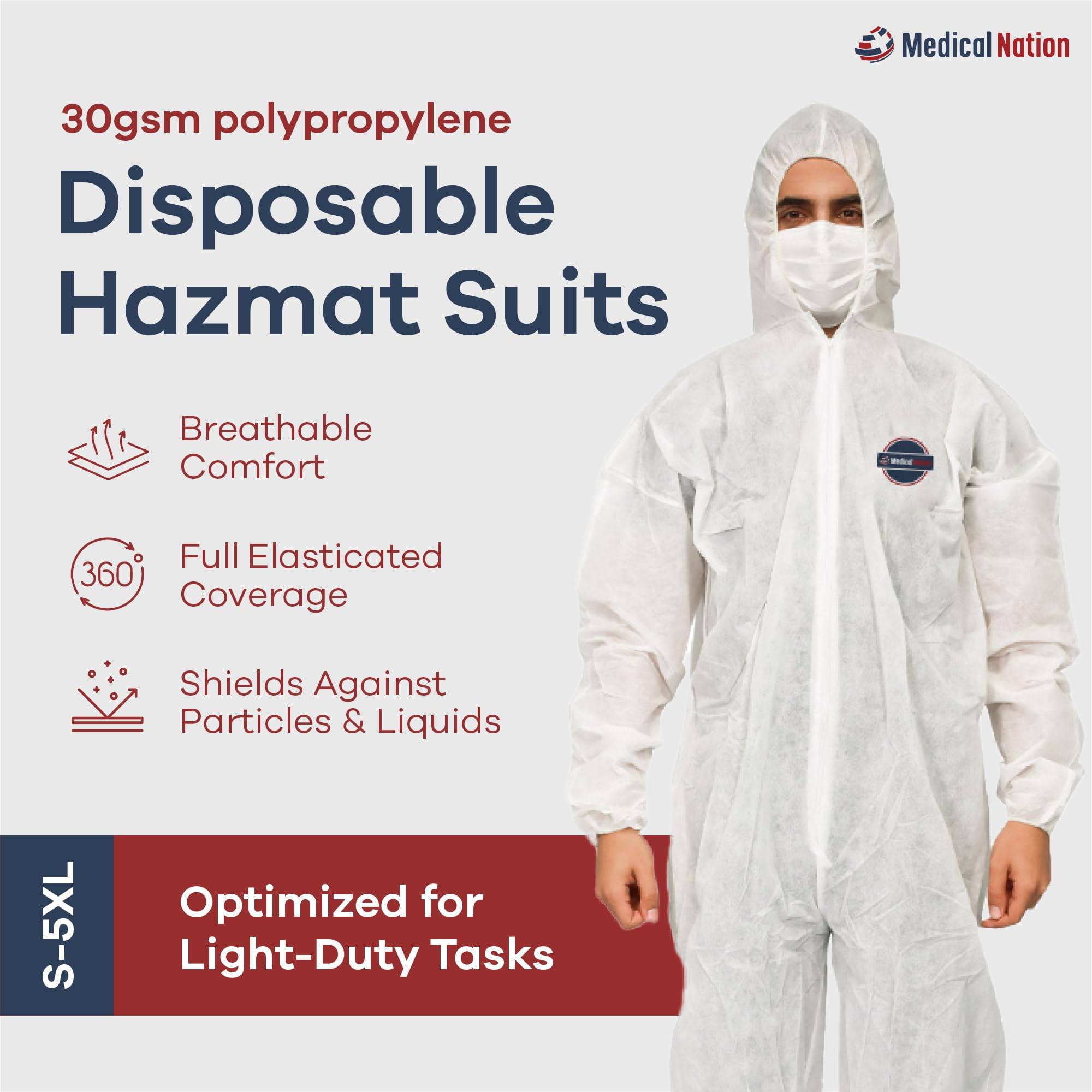 Medical Nation Hazmat Suits Disposable | 25 Pack | Light Duty
