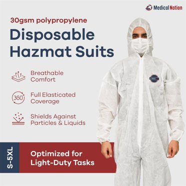 25-Pack Disposable Hazmat Suits - Light Duty Coveralls With Hood For Painting & Chemical Protection