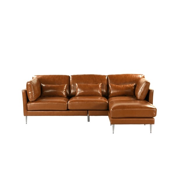 Modern Leather Sectional Sofa L Shape Couch Light Brown