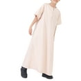 thumbnail image 6 of KAUOD Teen Kids Half Zipper Muslim Thobe Plain Short Sleeve Pullover Abaya Robe Long Thobe Clothes for Boys Girls, 6 of 8