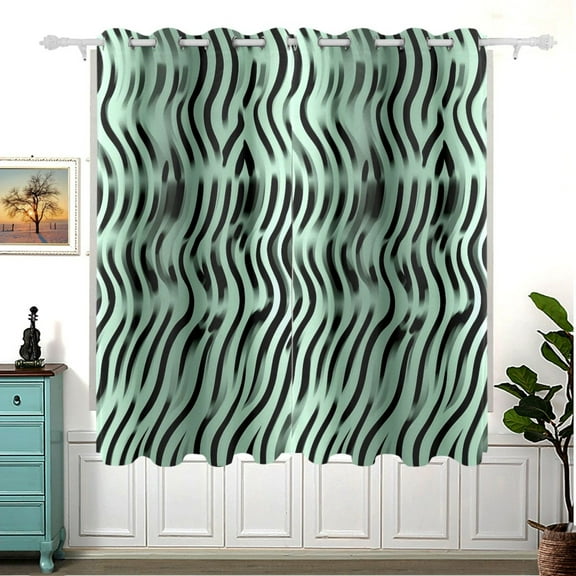 Wavy Black and Green Pattern Thermal Blackout Curtains 63x55 Inch 2 Panels Grommet Window Drapes for Bedroom Living Room