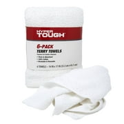 Hyper Tough 100% Cotton 14 x 17 All Purpose Terry Towels, 6 Pack, White Household Cleaning Cloths