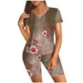 thumbnail image 2 of Two Piece Summer Sets Plus Size Women's Fashion Casual Spring Summer Short Sleeve Round-Neck Blouses & Shirts Sets 2 Piece Beach Outfits for Women, 2 of 7