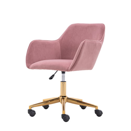 Velvet Fabric Home Office Chair with Arms and Adjustable Height Small Space Pink 
