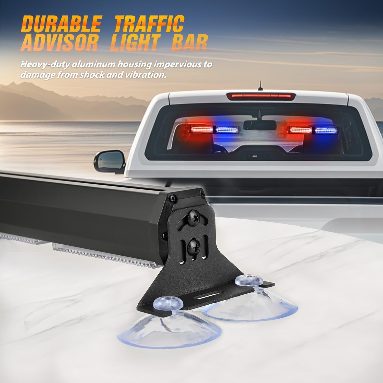 Nilight 40LED Blue Red Emergency Strobe Advisor Light Bar with Suction Cups Dash Safety Warning Hazard Flashing Lights Interior Front/Rear Windshield for Trucks Construction Vehicles