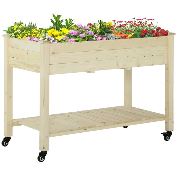 Outsunny 47" x 21" Raised Garden Bed, Elevated Wooden Planter Box, Natural