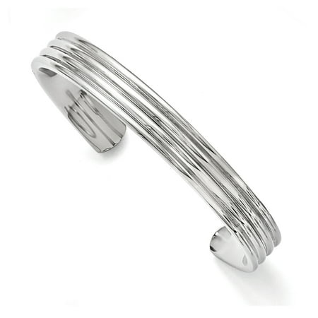 High Polish Cuff - Men's Stainless Steel 10mm Polished and Triple Grooved Cuff Bracelet