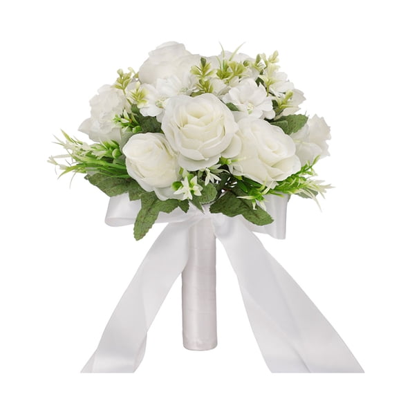 Inteprter Ramos de flores artificiales agraciados y románticos para la decoración de la boda Gorgeous Bride Bouquet Flowers Decoración blanco