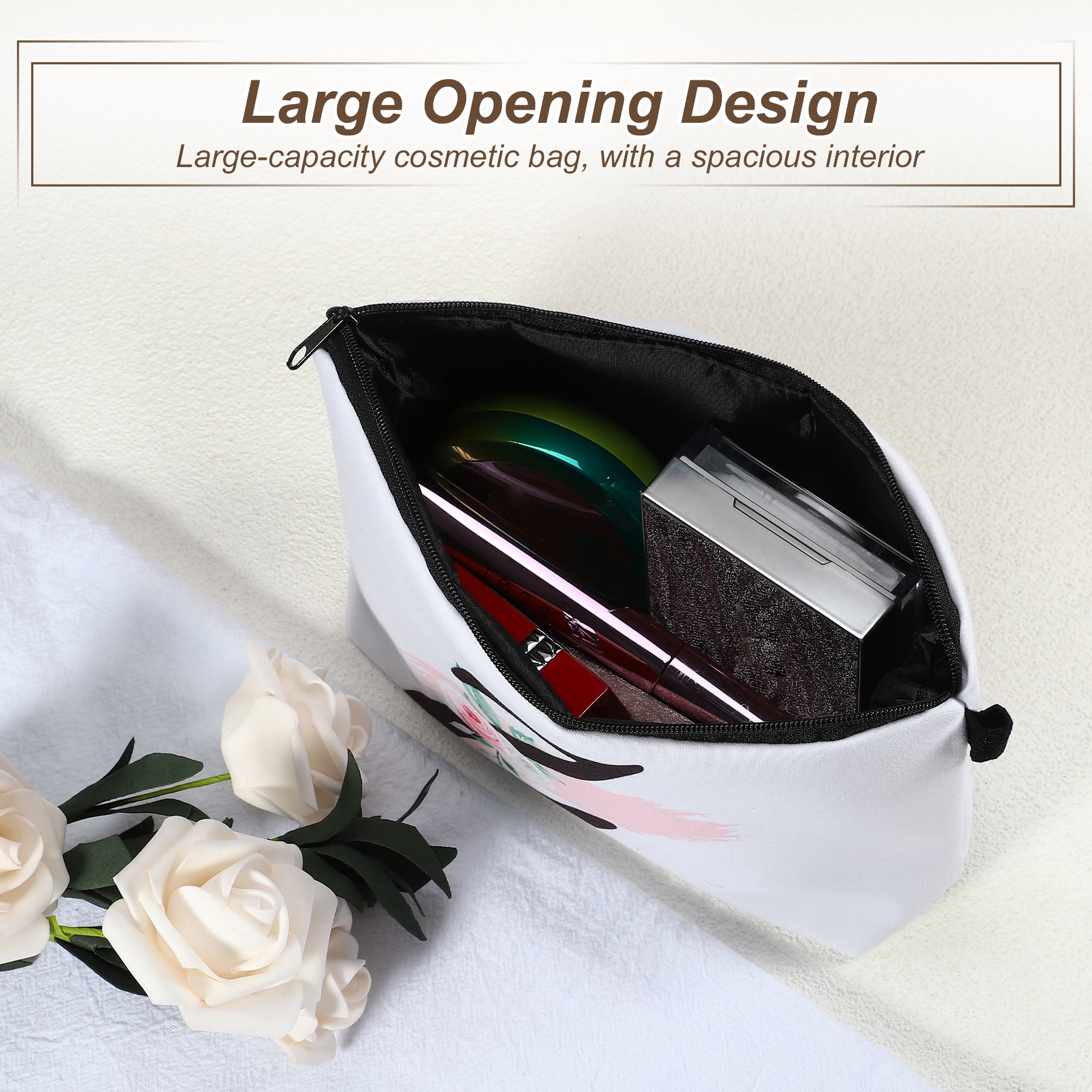 Unique Bargains Personalized Makeup Bag Z Letter Purse Small Cosmetic Bag Zipper Monogrammed Makeup Bag Pouch White