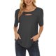 thumbnail image 1 of Top de manga corta para mujer Moda Casual Cuello redondo Escote hueco Color sólido Camisa de manga corta Negro M, 1 of 4