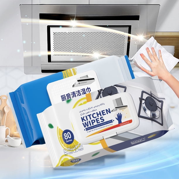 Toallitas para remover manchas de cocina 80ct | Toallitas limpiadoras no tejidas de alta resistencia para manchas de grasa, aceite y alimentos | Limpiador rápido de platos, cocinas y campanas