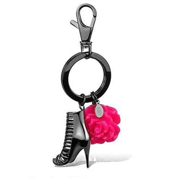 Women IP Light Black Stainless Steel Key Ring with Synthetic in Rose