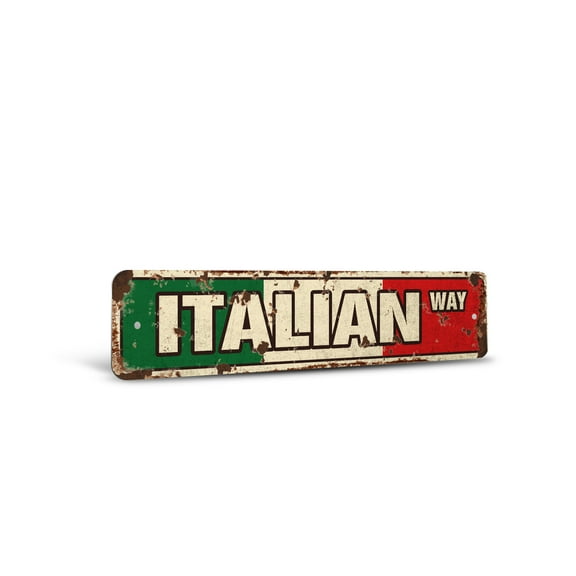 ITALIAN FLAG Vintage Style Rustic Street Sign – Italy Italiano Flags Pride Restaurant Retro Decorative Wall Sign for Home, Bar, Garage, or Outdoor Use | 4" X 18" Plastic Road Sign