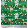 thumbnail image 1 of Soimoi Green Poly Georgette Fabric Bear & Reindeer Cartoon Printed Fabric 1 Yard 42 Inch Wide, 1 of 3