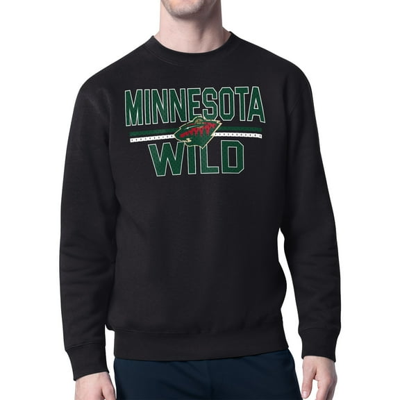 Men's Starter Black Minnesota Wild Mesh Look Team Name Logo Pullover Sweatshirt