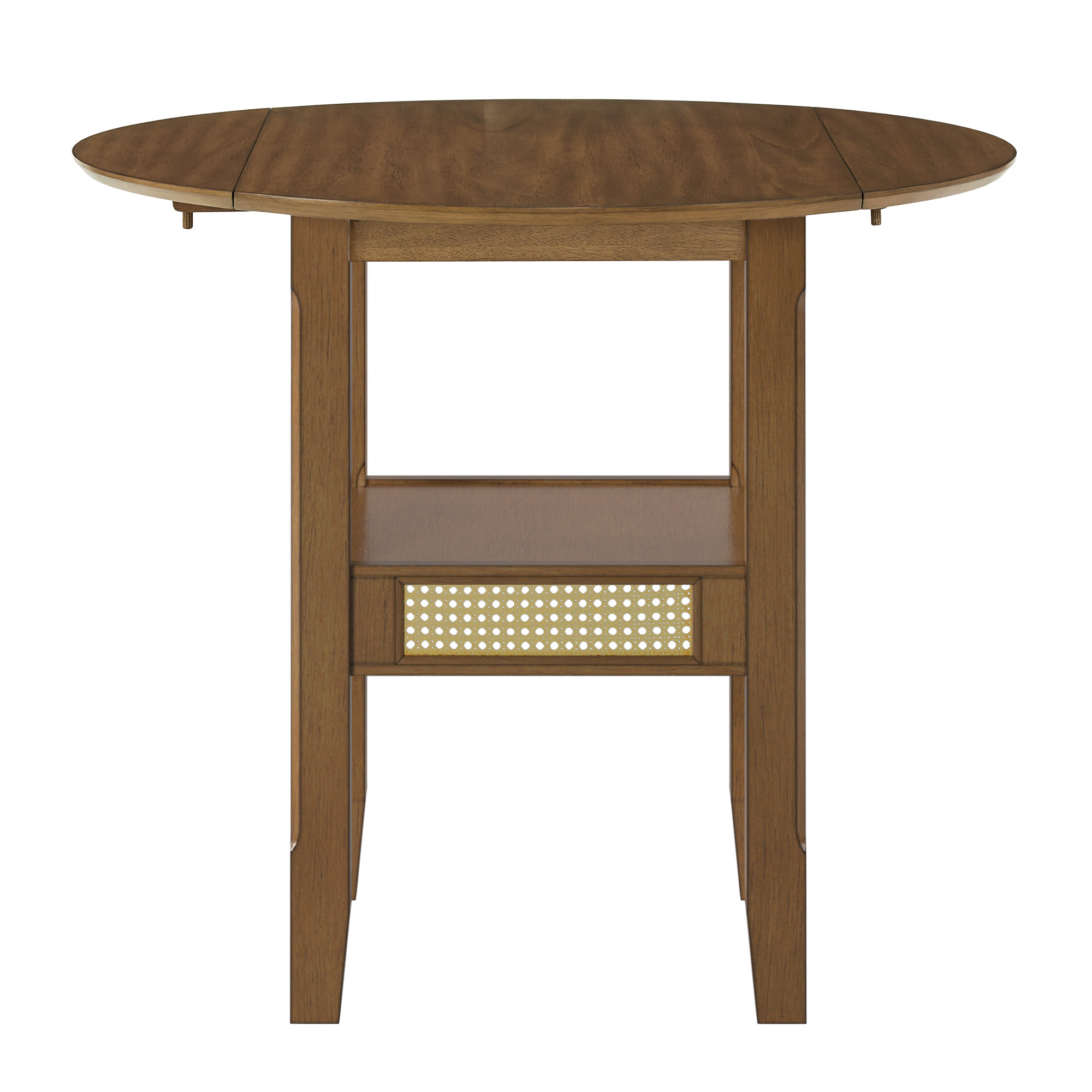 Weston Home Pulukan Cane Accent Round Dining Table with 2-Drop Leaves, Oak Finish