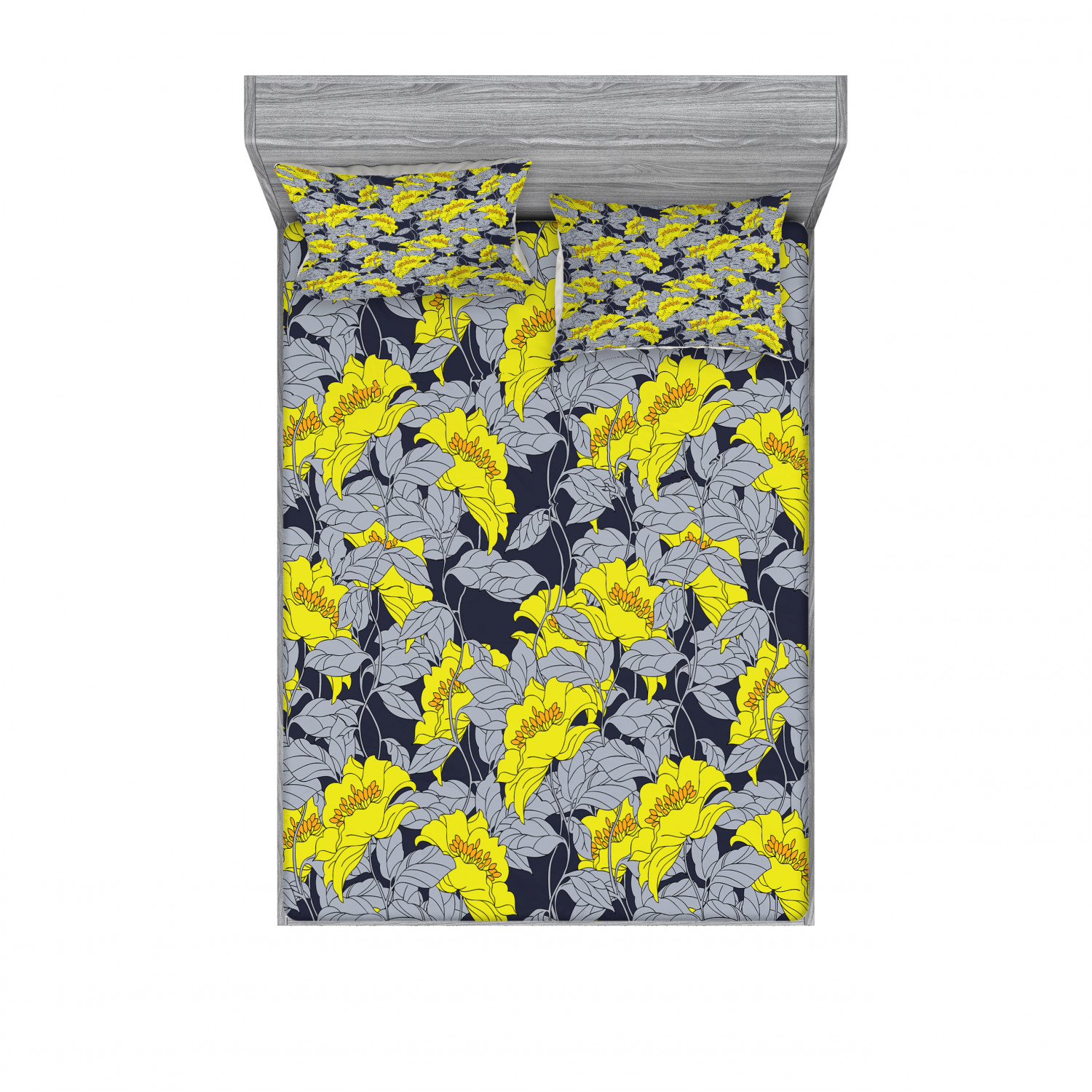 Floral Bedding Set with Sheet & Covers, Daffodil Petals in Contrast