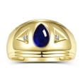 thumbnail image 1 of RYLOS Men's Rings 14K Yellow Gold Pear Shape Tear Drop Cabochon Gemstone & Diamond Rings; Cabochon Sapphire   Size 10, 1 of 7