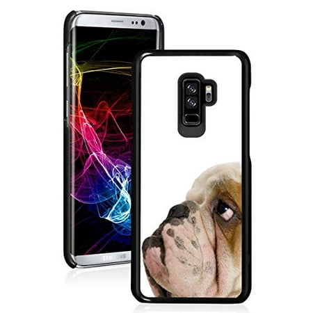 for Samsung Galaxy Hard Back Case Cover Cute English Bulldog Face Side View (Black, for Samsung Galaxy S9+ (Plus))