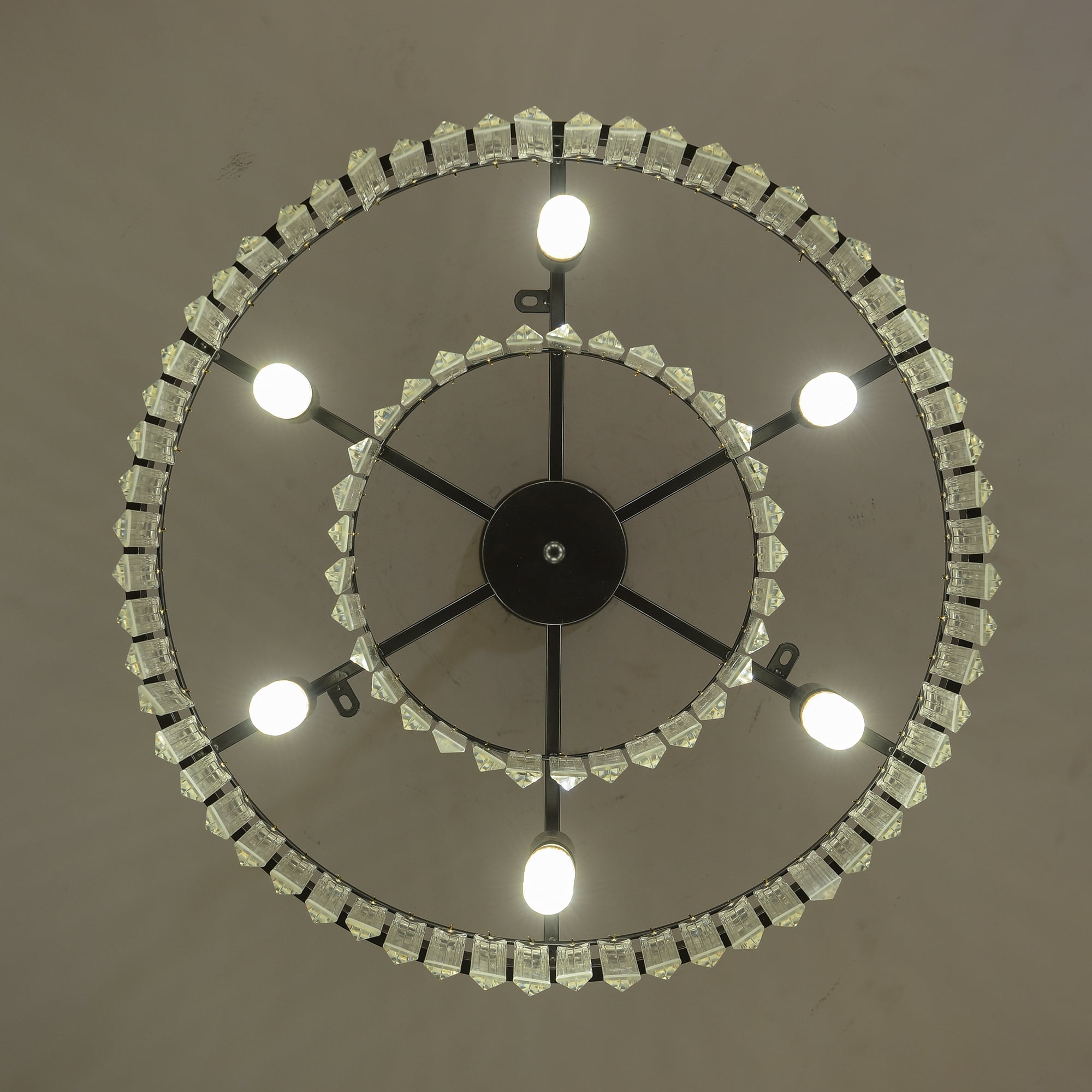 Black Modern Crystal Chandelier Lighting Ceiling Light Fixture 2-Tier K9 Crystal Hanging Pendant Light for Dining Room Bedroom Hallway