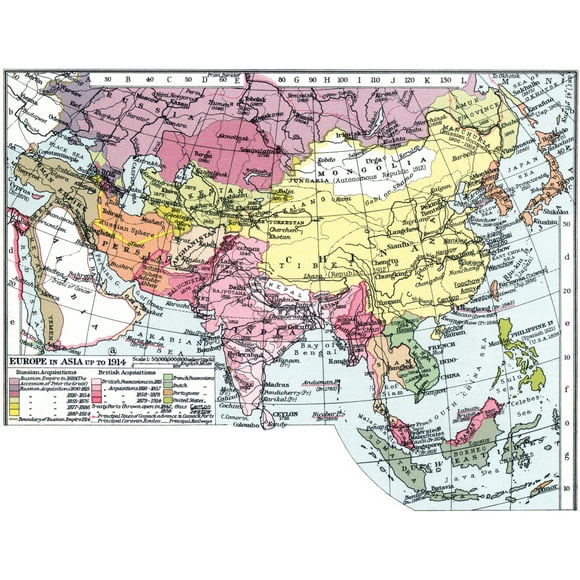 Carte: Europe en Asie. /nmap of asia, english, c1935, mettant l'accent sur les acquisitions territoriales des empires russe et britannique jusqu'en 1914. Poster Print by (24 x 36)
