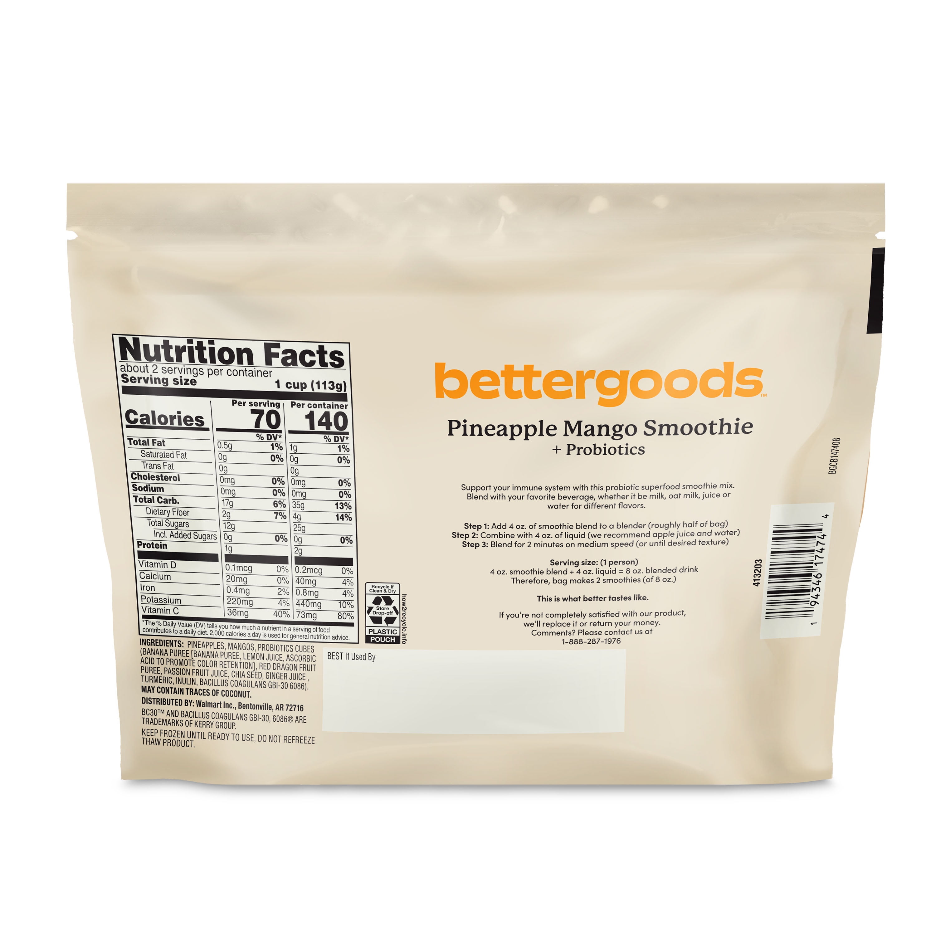 bettergoods Pineapple Mango + Probiotics Smoothie Mix, 8 oz