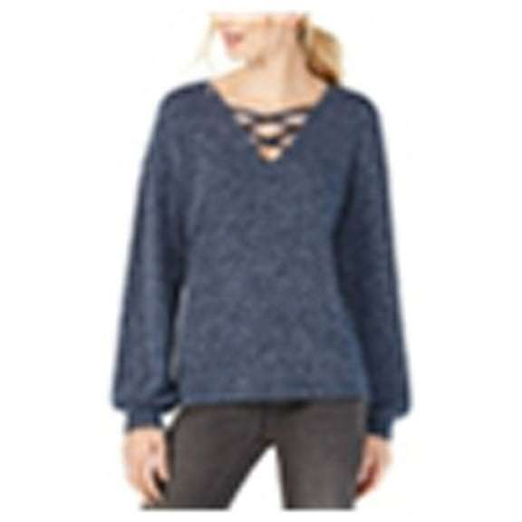 I-N-C Womens Criss-Cross Front Pullover Sweater, Grey, Medium