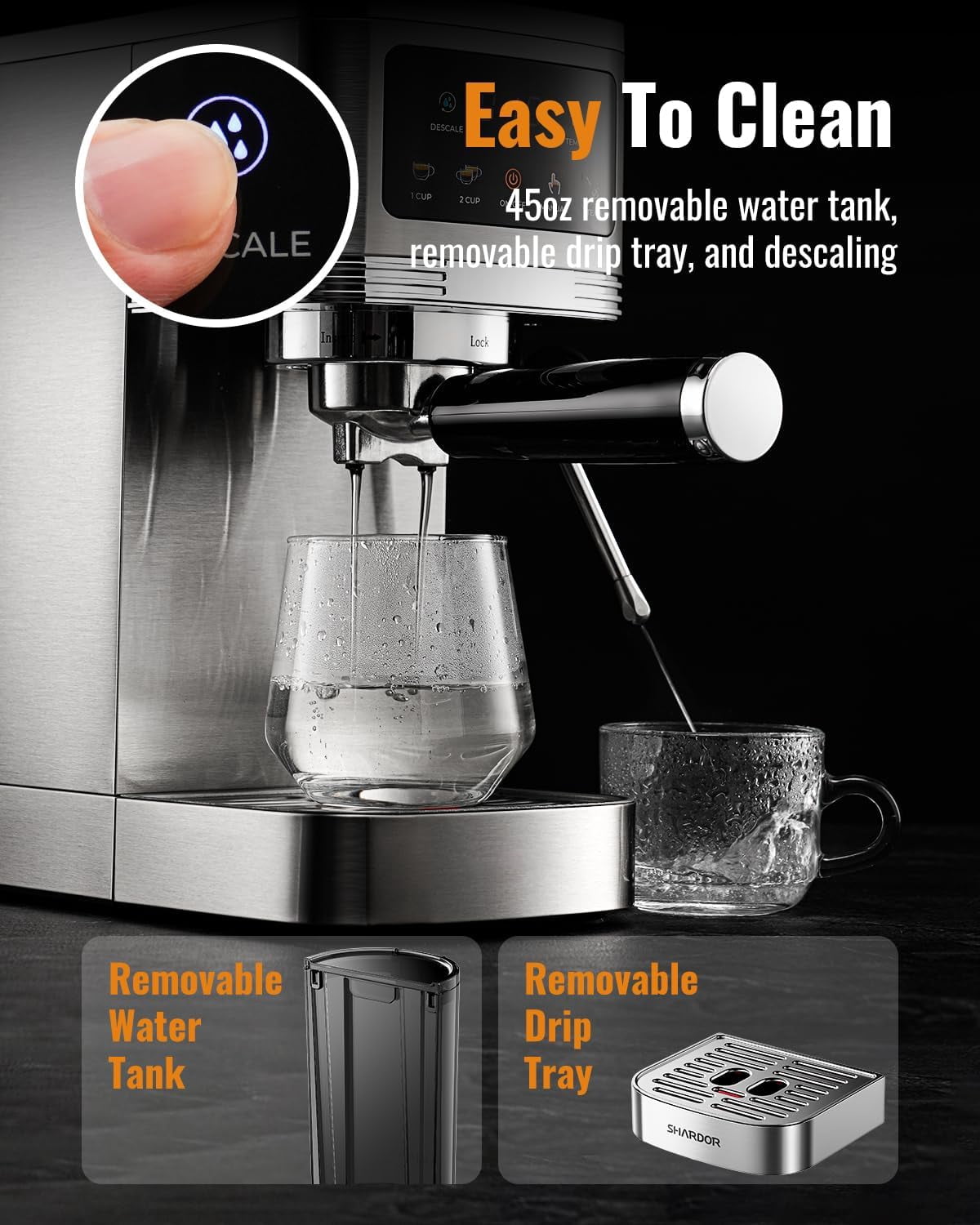 20 Bar Espresso Machine with Milk Frother, Touchscreen Control & Adjustable Temperature for Cappuccino, Latte