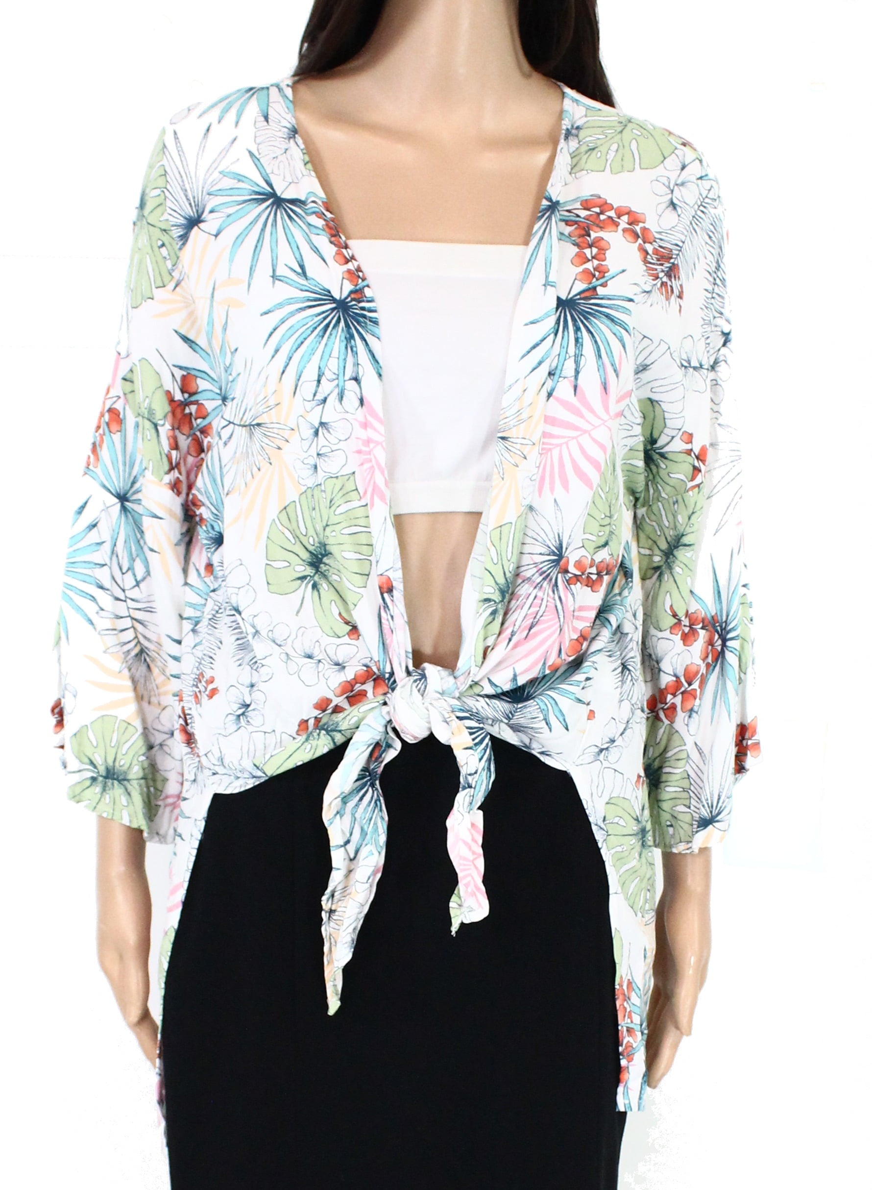 Peach Love Womens Kimono White Medium Floral TieFront M Walmart