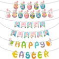 thumbnail image 2 of Feliz cartel de Pascua, conejito colorido, huevos de Pascua, cartel de zanahoria, guirnalda, signos, decoraciones para el día de Pascua con temática de primavera para el hogar, 2 of 5