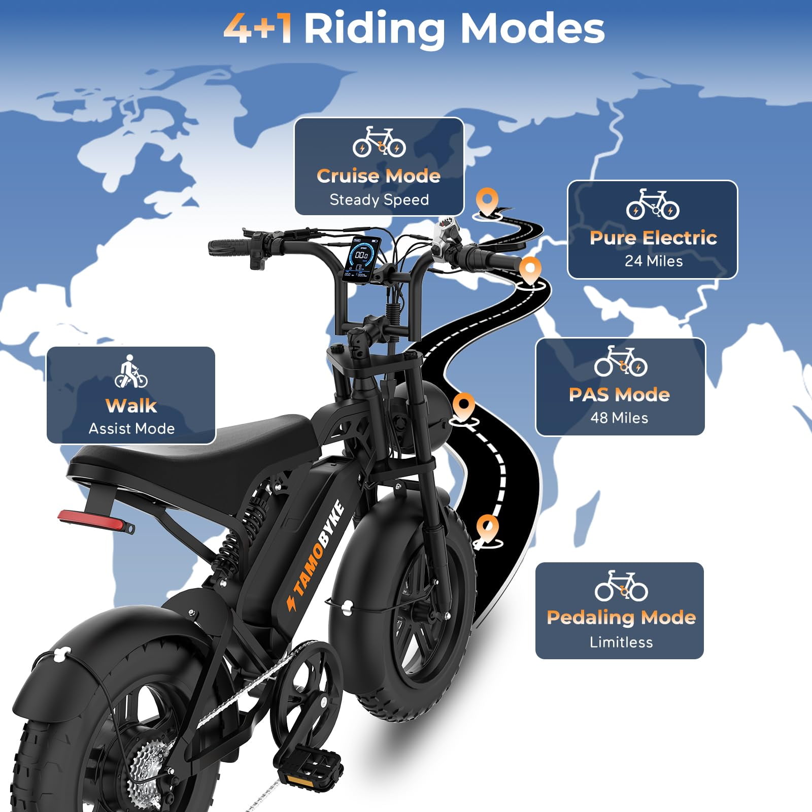 Tamobyke T16 Electric Bike for Adults,1000W 30mph 48V 15.6Ah Electric Bicycle,16" Fat Tire E-Mountain Bikes,Dual Hydraulic Brakes,Full Suspension,Fits Riders 5'0"-5'7",UL2849