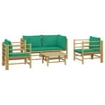 thumbnail image 2 of vidaXL 5 Piece Patio Lounge Set with Green Cushions Bamboo, 2 of 7