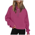 thumbnail image 2 of Basic Hoodies for Women 2025 Fall Winter Long Sleeve Half Zipper Hoodie with Pockets Hooded Sweatshirt Pullover Tops, 2 of 5
