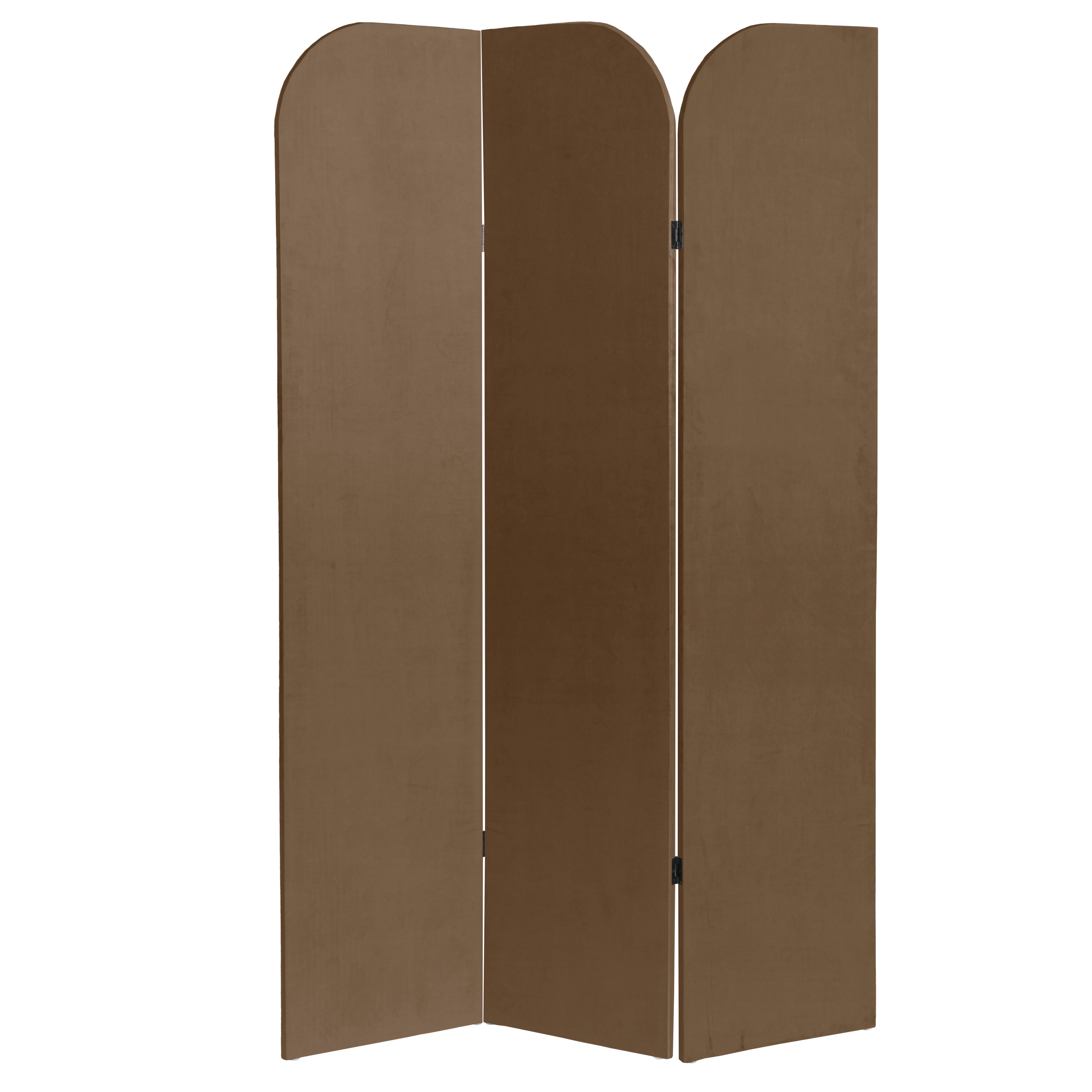 6 ft. Modern Arch Velvet Room Divider Brown 3 Panel