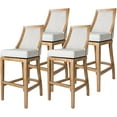 thumbnail image 2 of Maven Lane Vienna 31 Inch Tall Bar Height Rotating High Back Barstool in Weathered Oak Finish with Sand Color Fabric Upholstered Seat, Set of 3, 2 of 6