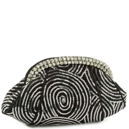 Jessica McClintock J4009512 Satin Rhinestone Sequin Clutch - Black