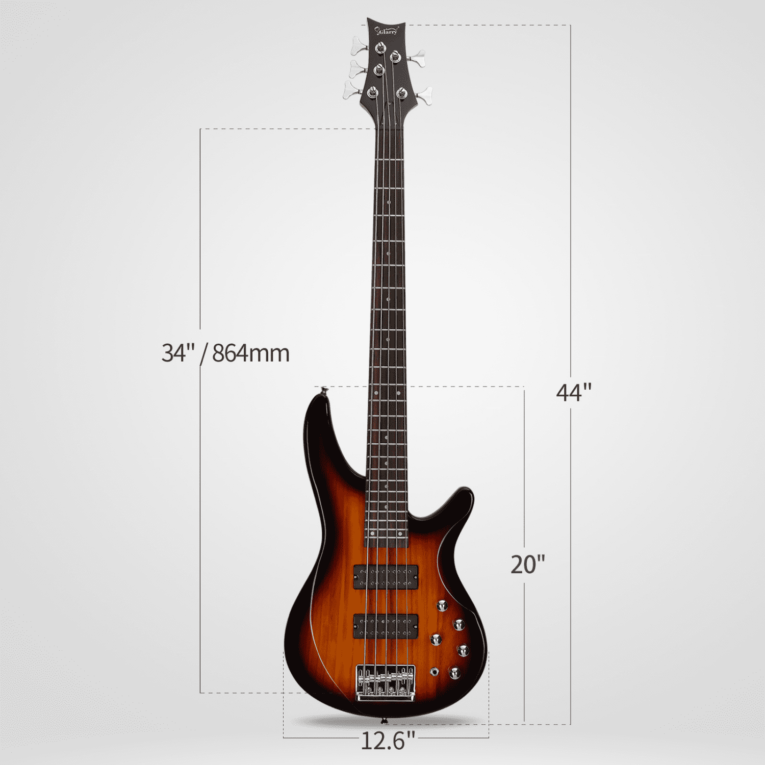 Hassch Electric Bass Guitar 5 String, Beginner Kit with Bag, Strap and Other Accessories, Sunset Color