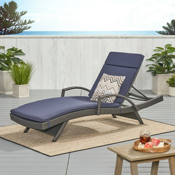Anthony Outdoor Wicker Adjustable Chaise Lounge with Arms and Cushion