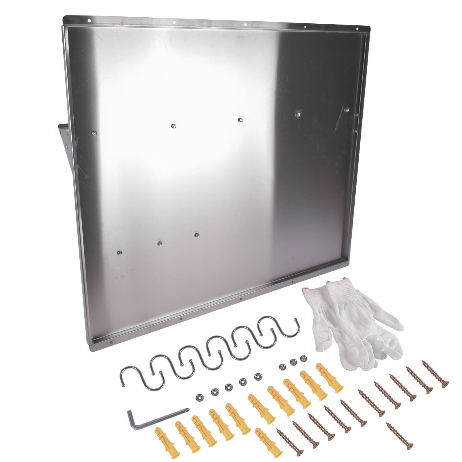 GELUOXI Range Backsplash with Shelf 36 x30.7 Inch Range Hood Wall Shield, Stainless Steel Backsplash Silver Splash Plate for Range Hood Stainless Backsplash with Storage Shelf and Hanging Rack